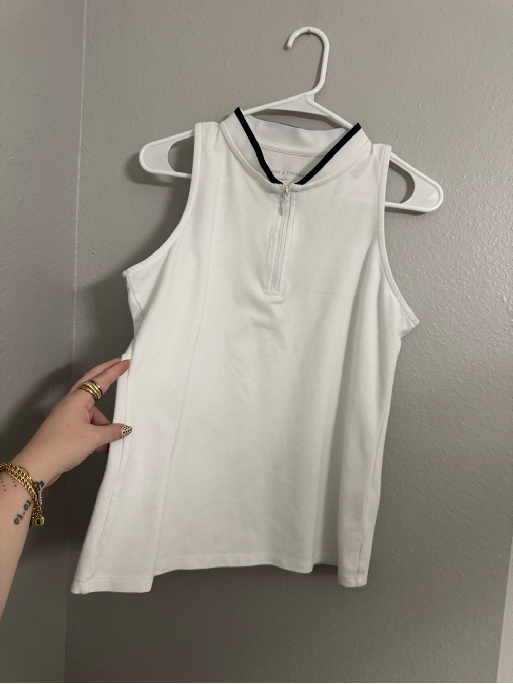 Threads 4 Thought White Tank with Black Trim and Front Zip